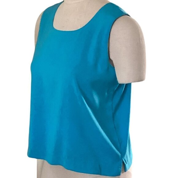 VTG 80s Sea Suns Cropped Boxy Tank Top Side Slits Sz XS Turquoise 68N - Picture 3 of 7